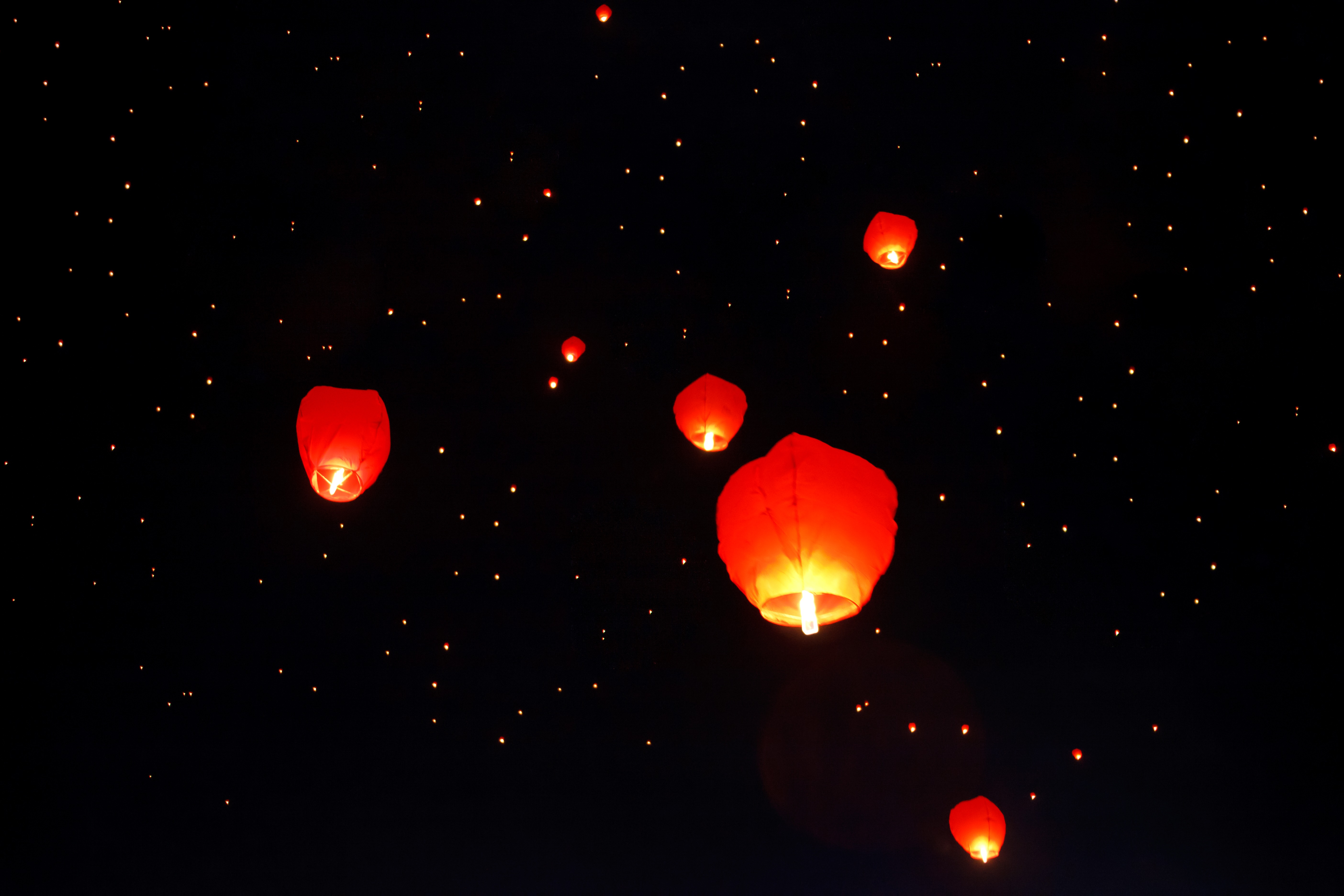 Chinese flying lanterns in sky