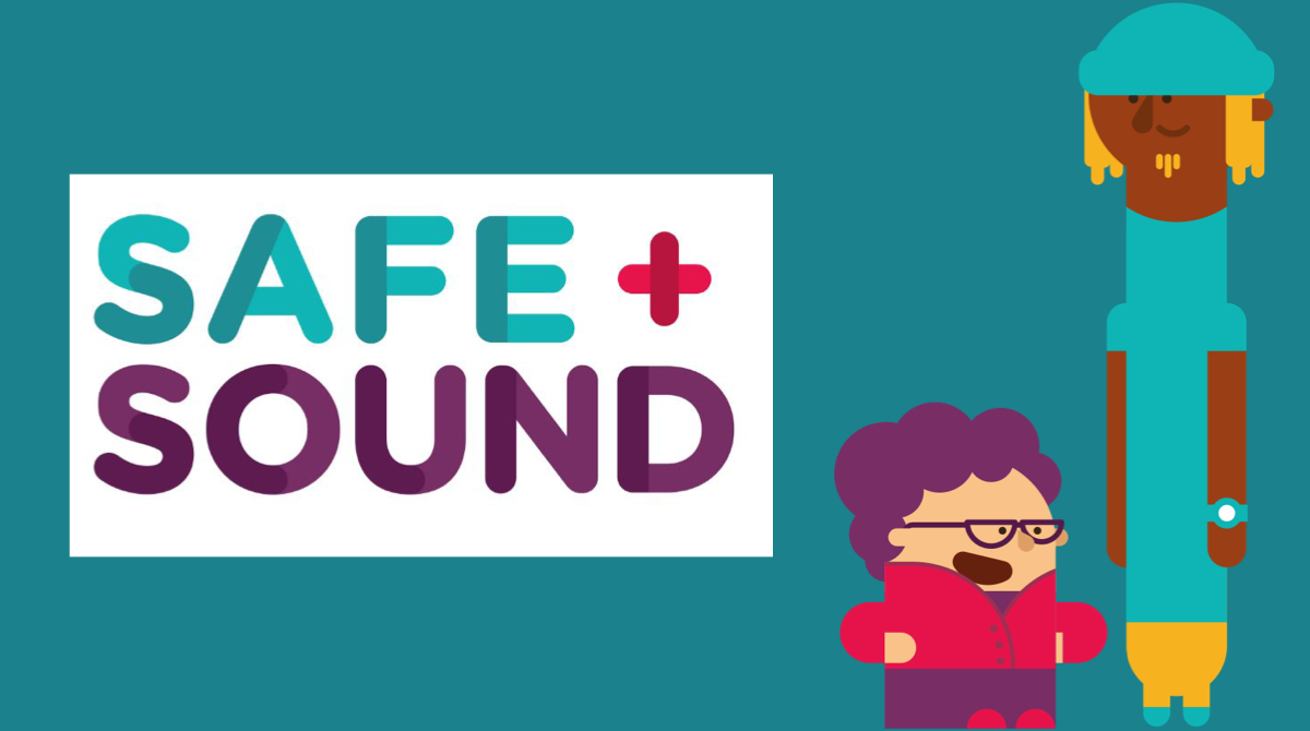 Safe+Sound logo with animated characters