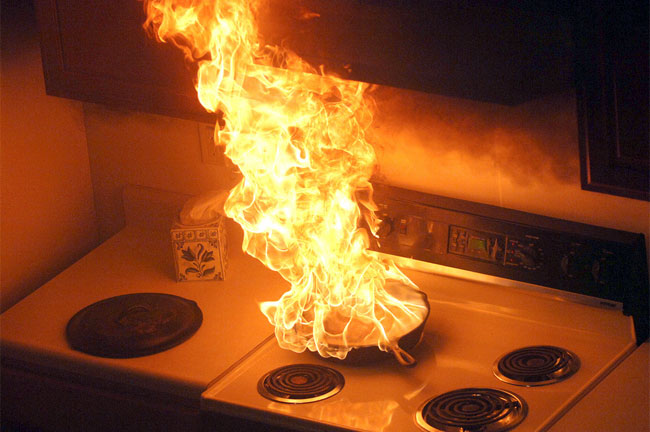 Frying pan on fire