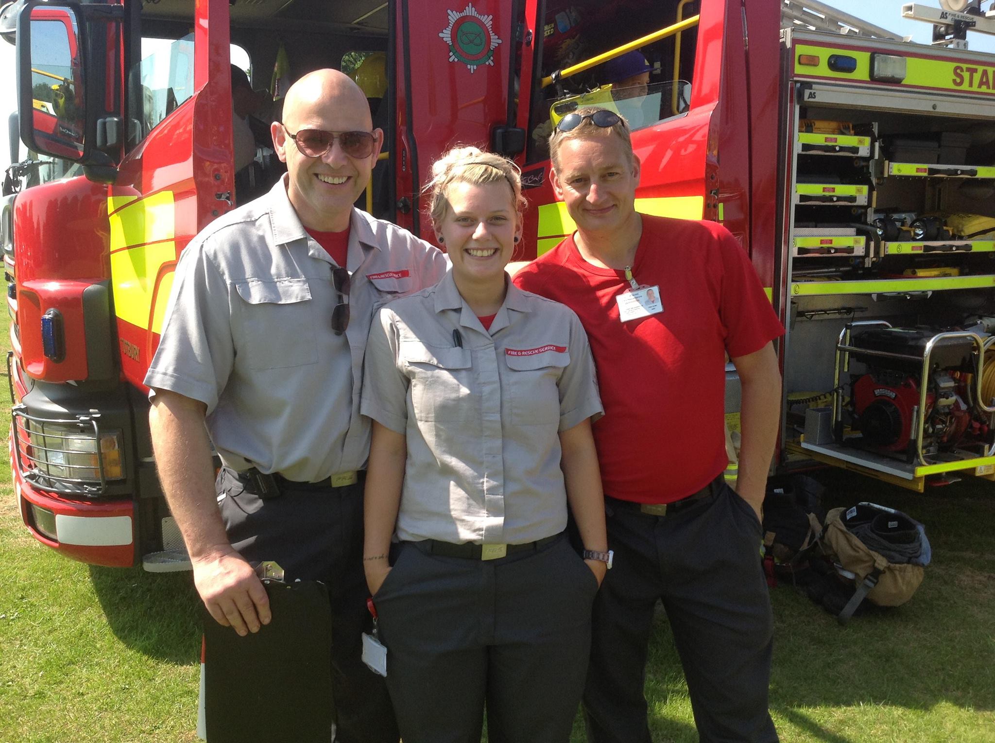 Chris Foxley, left, with former Staffs firefighter Steph Chambers, and retired crew manager Alan Smith