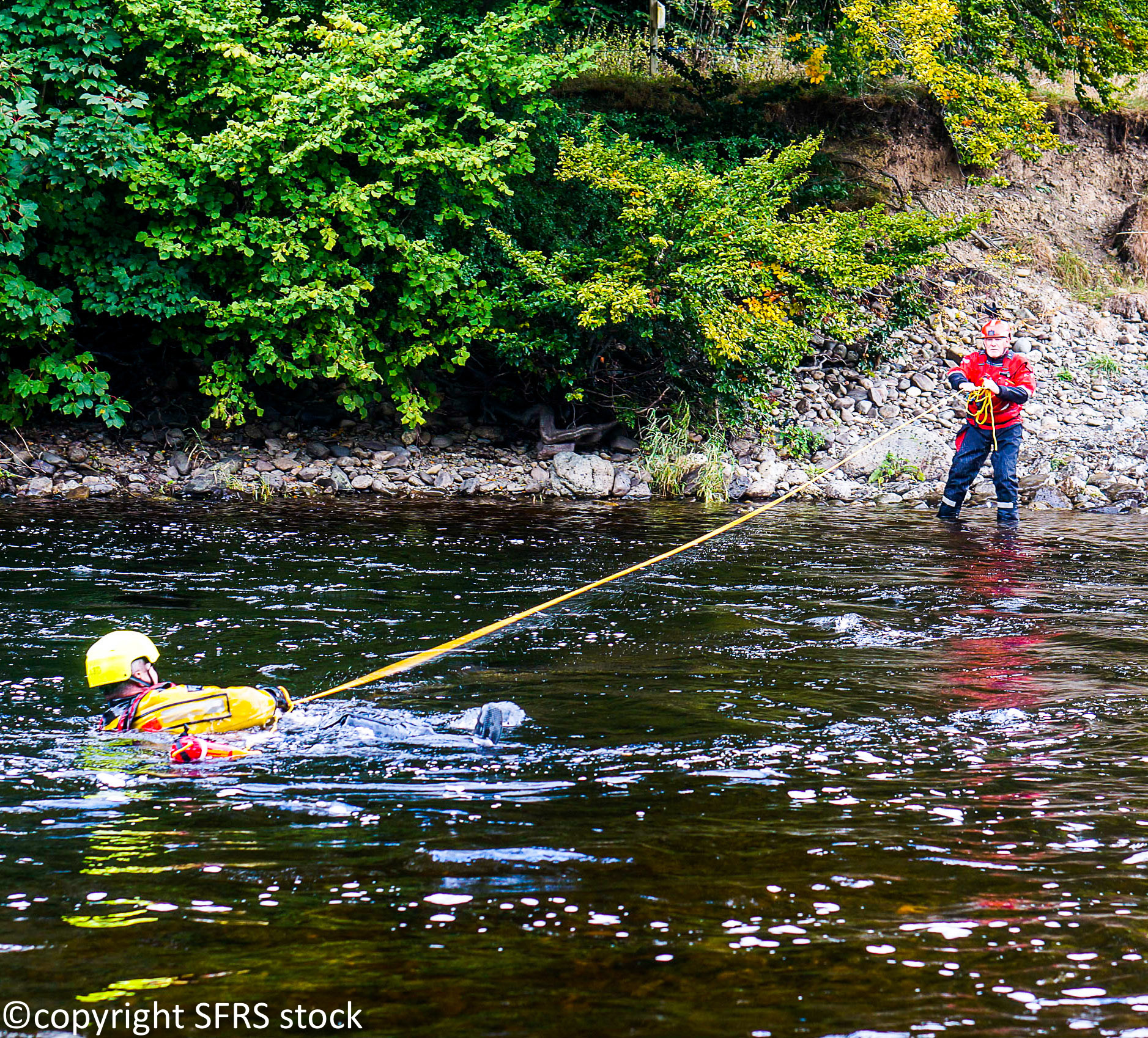 Firefighters conducting water rescue training